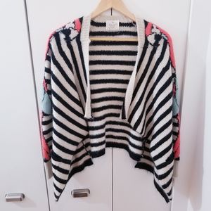 Unique Peace Dove Colourful Parrot Black White Stripped Cardigan Sweater